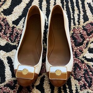 Tory Burch Women's White and Brown Flats